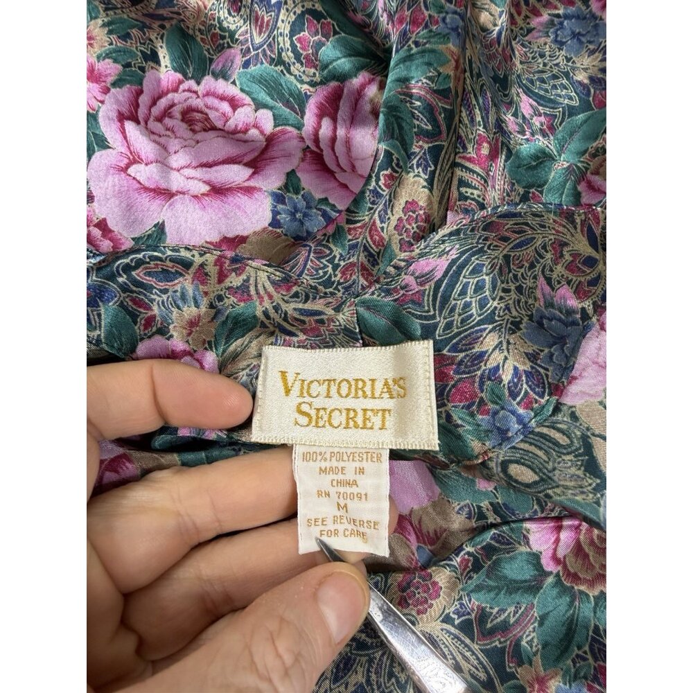 Victoria's Secret VTG Medium Gold Label Satin Floral Rose Nightie Slip Dress EUC - Picture 10 of 10
